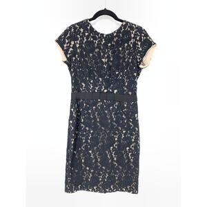 Taylor Dress Women's Size 6 Black Nude Lace Overlay Cap Sleeve Sheath